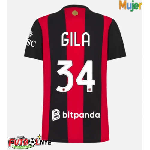Camiseta AC Milan Mario Gila #34 Primera Equipación para mujer 2026-27 manga corta